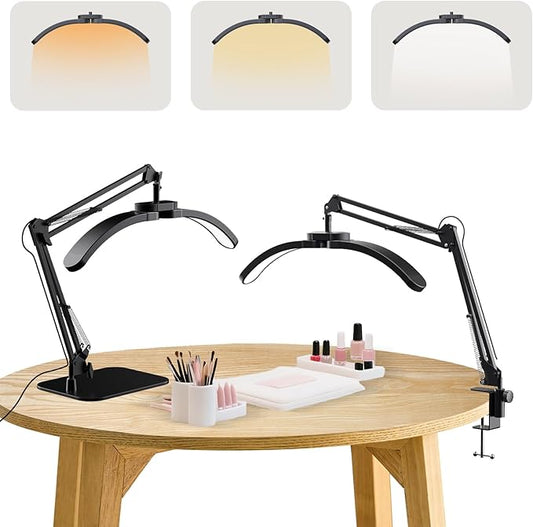Half Moon Light for Nail Desk, 2-in-1 Foldable Half Moon Desk Lamp, Arch Nail Tech Light with 3 Color Modes & 10 Brightness for Eyelash Beauty, Tattoo, 3000K-6500K - Black