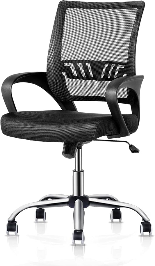 MoNiBloom Office Swivel Desk Mesh Chair, Mid Back Ergonomic Rolling Computer Task Chair with Lumbar Support, Adjustable Height/Tilt, Black