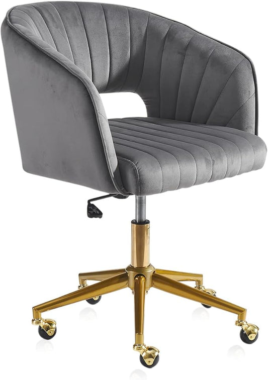 Nrizc Velvet Office Desk Chair, Grey, Adjustable Swivel Wheels, Ergonomic Design for Home Office, Bedroom, Study