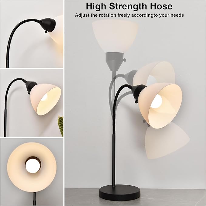 LED Desk Lamp for Home Office, 3 Levels Dimmable Reading Light, Flexible Gooseneck Table Lamp for Bedside Office, Rotary Switch Control, Desk Lamp for College Dorm Study Lamp, Bulb Included, Black