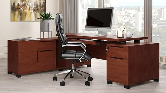 ZURI Furniture Modern 79" Ford Executive Desk with Left Return and Filing Cabinets - Light Wood