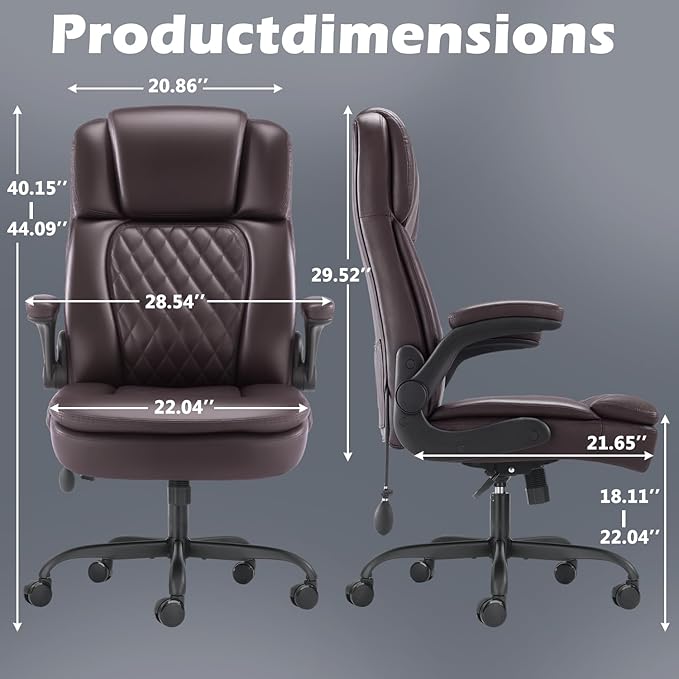 400lbs Executive Office Chair with Flip up Arm,Ergonomic Big and Tall Computer Desk Chairs,Breathable PU Leather Chair with Adjustable Lumbar Support,High Back Ofiice Chair with Pocket Spring Cushion