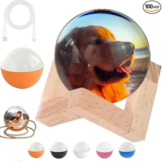 Memory Orb Custom Video Sphere Lamp, 3D Crystal Ball Video Player with Led Light, DIY Video Displaysphere, Customized Gift for Couples, Pets, Memories, Anniversary, Birthday (Orange,Standard)