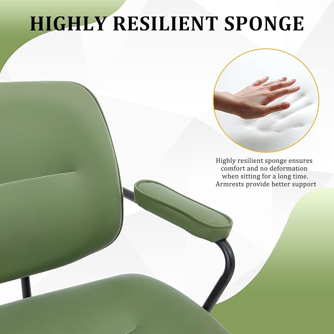 BV Mid Century Modern Office Chair Set of 1, Swivel Rolling Deak Chair with Armrests and Walnut Back, Adjustable Desk Chair for Home Office, Green