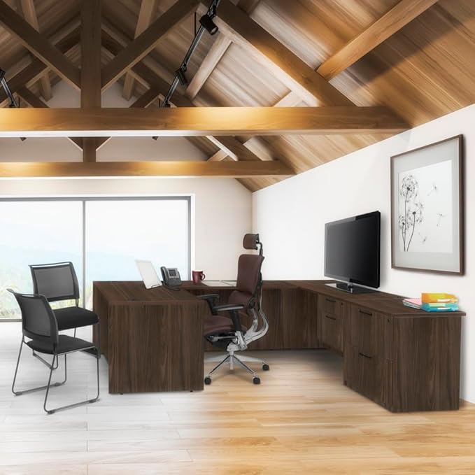 Regency Legacy 71 x 35 in. U Desk with Double Pedestal & 47 in. Bridge- Neo Walnut