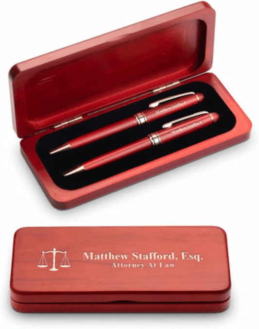 Executive Gift Shoppe | Elegance Collection Cherry Finish Personalized Pen & Pencil Set for Lawyers