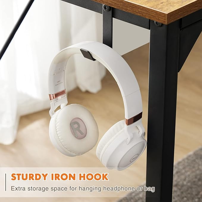 Sweetcrispy Computer Office Desk 48 Inch Kids Student Study Writing Work with Storage Bag & Headphone Hooks Modern Simple Home Bedroom PC Table