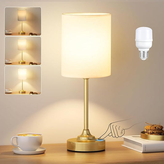 Touch Bedside Table Lamps for Bedroom - 3 Way Dimmable Gold Nightstand Lamp, Small Desk Lamp for Office, Living Room, Dorm Room, Reading
