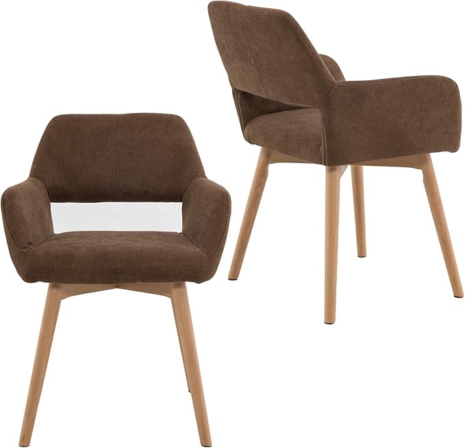 Mid Century Modern Dining Chairs Set of 6 & 4 & 2 Comfy Accent Chair Upholstered Kitchen Dining Living Room Chairs for Bedrooms Waiting Room Home Arm Desk Chair No Wheels (Brown, 6)