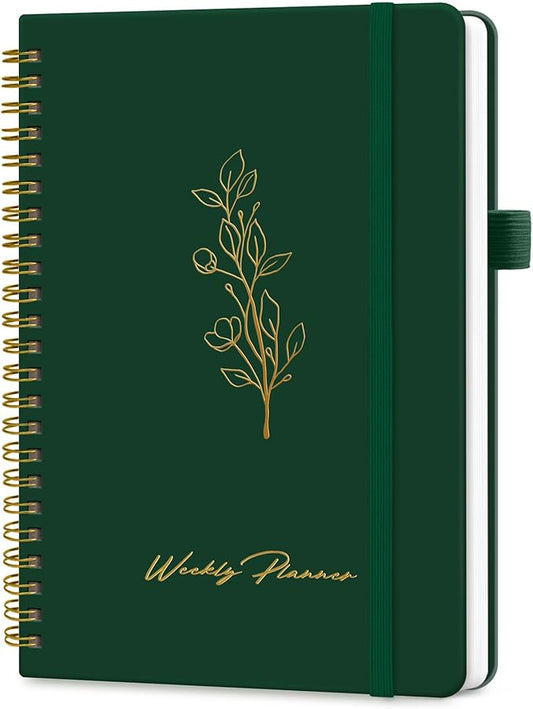 Undated Weekly Planner, Weekly To Do List Notebook with Goal & Habit Tracker Organizer, A5 Weekly Planner Notebook with Spiral Binding, 6.1" x 8.2" - Dark Green