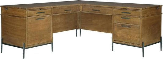 Hekman Furniture Bedford Park Executive L Shaped Desk – Solid Wood L Shaped Office Desk with Drawers, Power Outlet, Keyboard Tray Luxury Executive Desk for Home Office or Corporate Workspace