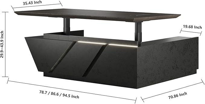 86.61IN Modern Executive Desk - Adjustable Height L-Shaped Executive Desk with Drawers & File Cabinet, Black Luxury Home Office Desk, Standing Desk Business Workstation with Universal Charging Ports