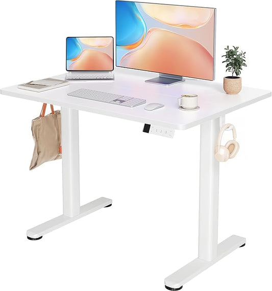 YDN Electric Standing Desk Adjustable Height, Stand up Desk with Cable Management, Home Office Desks with Splice Board & Frame, 40 x 24 Inches, White Top