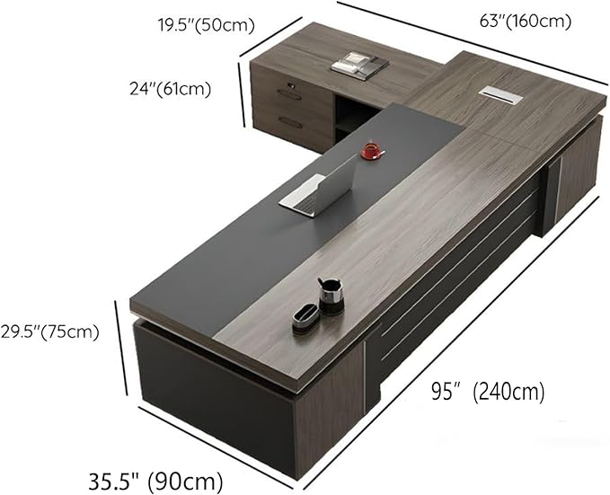 L-Shape Office Executive Desk, L-Shape Modern Executive Desk, Manufactured Wood Computer Desk, Management Working Table with Drawers and Storage (Left, 95" L x 63" W x 30" H-Double Cabinet)
