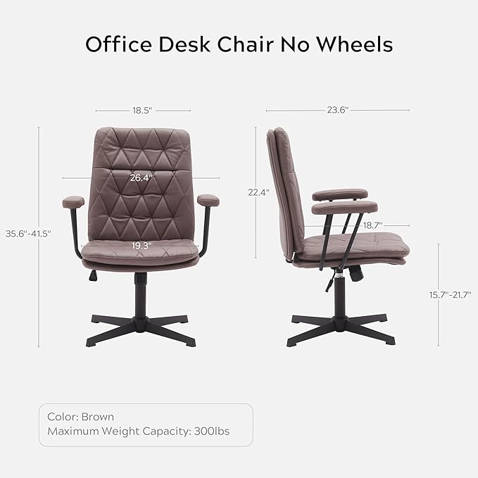 Criss Cross Chair with Arms Home Office Desk Chair No Wheels Adjustable Thick Cushioned Swivel Accent Makeup Chair Brown