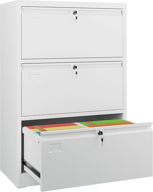 3 Drawer File Cabinet, Wide Metal Filing Cabinet, Official Storage File Cabinet for Letter/Legal/A4 Size, Assembly Required