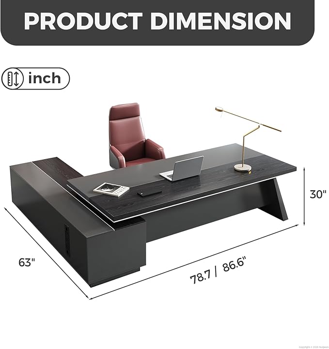 L Shape Executive Desk with Drawers – Modern Large Office Desk for Home Office, Spacious Computer Workstation with Storage Cabinets, Black Finish (Black/Right, 79" L * 63" W * 30" H)