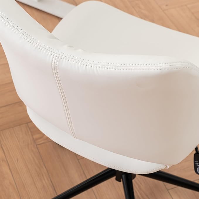 Rowill Armless Office Desk Chair, Ergonomic PU Leather Modern Task Chair with Back Adjustable Height, 360° Swivel Vanity Chairs with Wheels for Small Space, Home Office, Bedroom, White