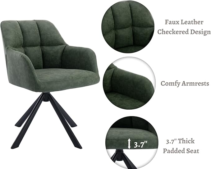 EALSON Comfy Leather Desk Chair Modern Computer Task Chair no Wheels Swivel Accent Chair with Mid Back Arm Chair for Living Room/Bedroom/Home Office, PU Green