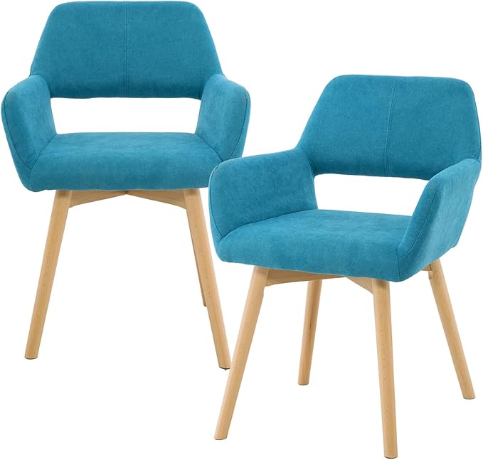 Mid Century Modern Dining Chairs Set of 2 & 4 & 6 Comfy Accent Chair Upholstered Kitchen Dining Living Room Chairs for Bedrooms Waiting Room Home Arm Desk Chair No Wheels (Teal, 2)