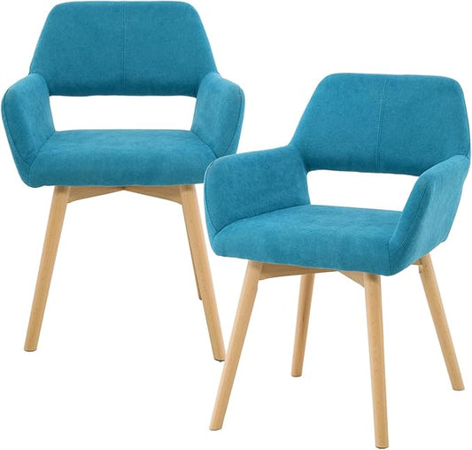 Mid Century Modern Dining Chairs Set of 2 & 4 & 6 Comfy Accent Chair Upholstered Kitchen Dining Living Room Chairs for Bedrooms Waiting Room Home Arm Desk Chair No Wheels (Teal, 2)