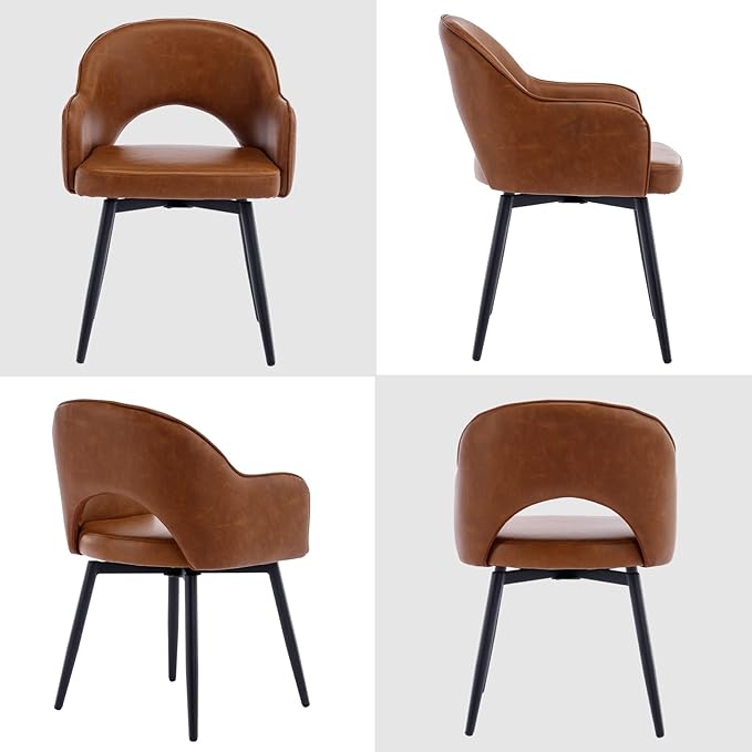 DUOMAY Swivel Dining Chair Set of 6 PU Leather Upholstered Side Chair Modern Accent Guest Chair Home Office Desk Chair for Dining Room Living Room Office, Brown