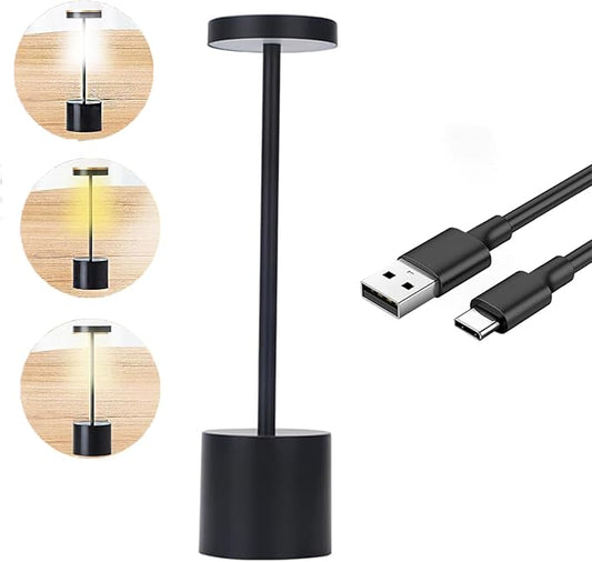 MIOBLUE Cordless Table Lamp, Rechargeable Table LampLED Touch Light，3 Color Stepless Dimmable Battery Powered Lamp, Usage for Table Light for Dinner/Patio/Restaurant/Bedroom.(Black)
