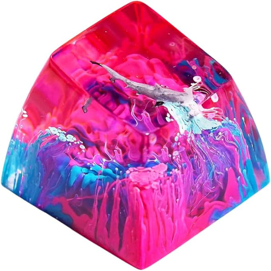 Hammerhead Shark in Pink Blue Ocean Artisan Keycap R1 SA Profile Custom Sea Creatures Keycaps 1U ESC Handmade Gaming Resin Key Cap Cherry MX Switch Compatible Mechanical Keyboard Sea Lover Gift