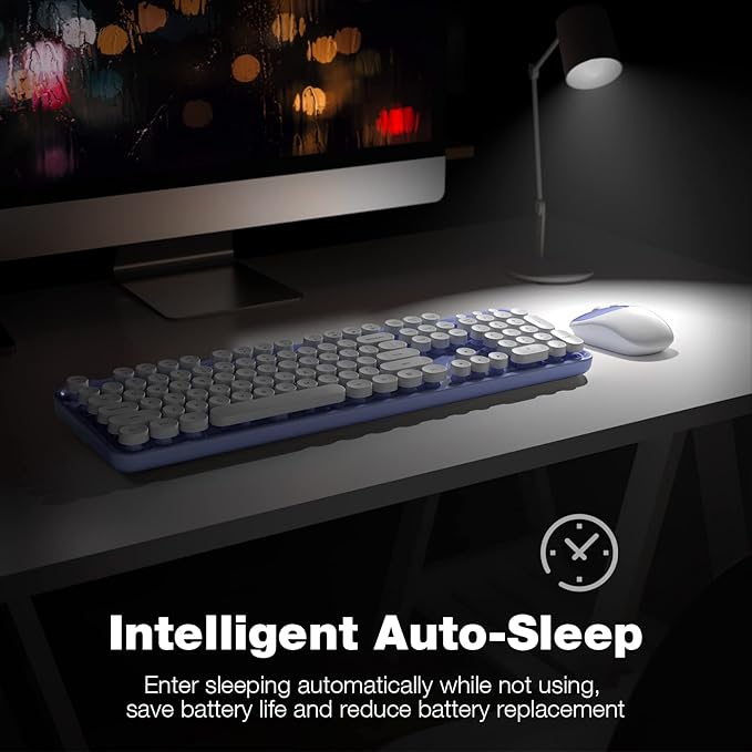 Wireless Keyboard and Mouse Combo - GEEZER Purple-White Full-Sized Colorful Keyboard 104 Keys - USB 2.4 G Receiver Plug and Play with Round Keycap Typewriter Keyboards, for Windows, PC, Laptop