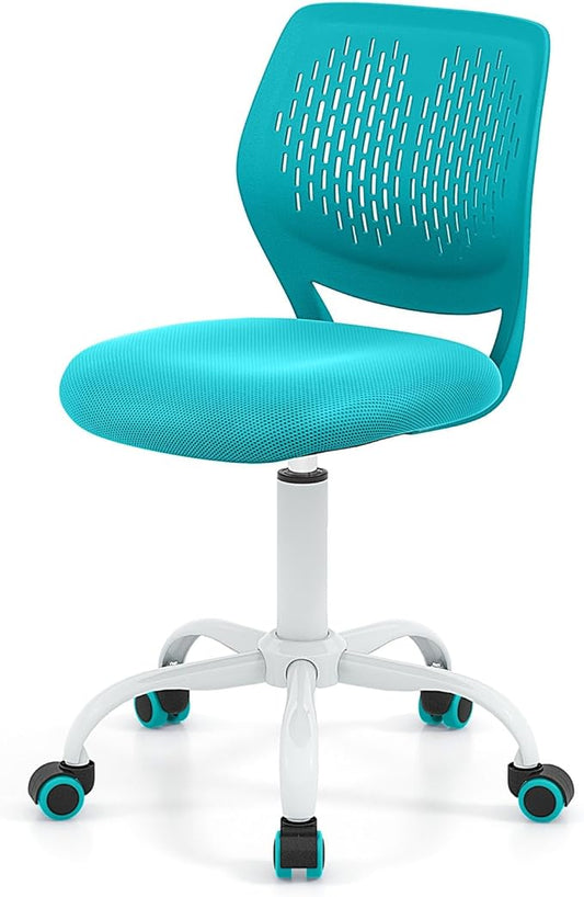 POWERSTONE Small Home Office Desk Chair, Swivel Rolling Study Computer Chair, Adjustable Height Task Chair with Armless Mid Back, Upholstered Mesh Seat,Turquoise