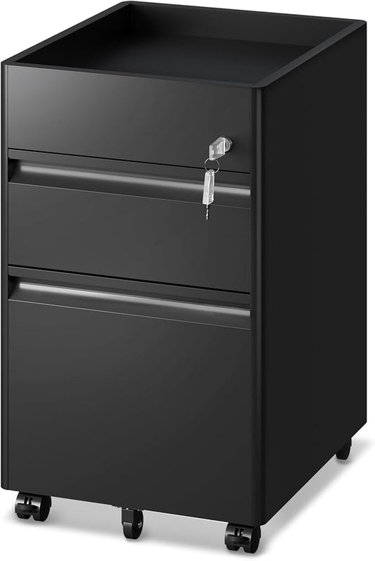 DEVAISE 2 Drawer File Cabinet with Fence, Metal Mobile Filing Cabinet Under Desk, Home Office Furniture fits Legal/A4/Letter Size, 17.7" D x 15.4" W x 25" H, Black