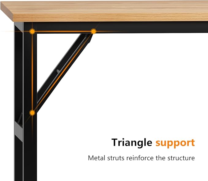 Need Home Office Desk - 62 Inches Large Computer Desk Sturdy Black Table Foldable Desk Gaming Computer Table No Assembly Required Teak AC5BB(157.5 * 60)