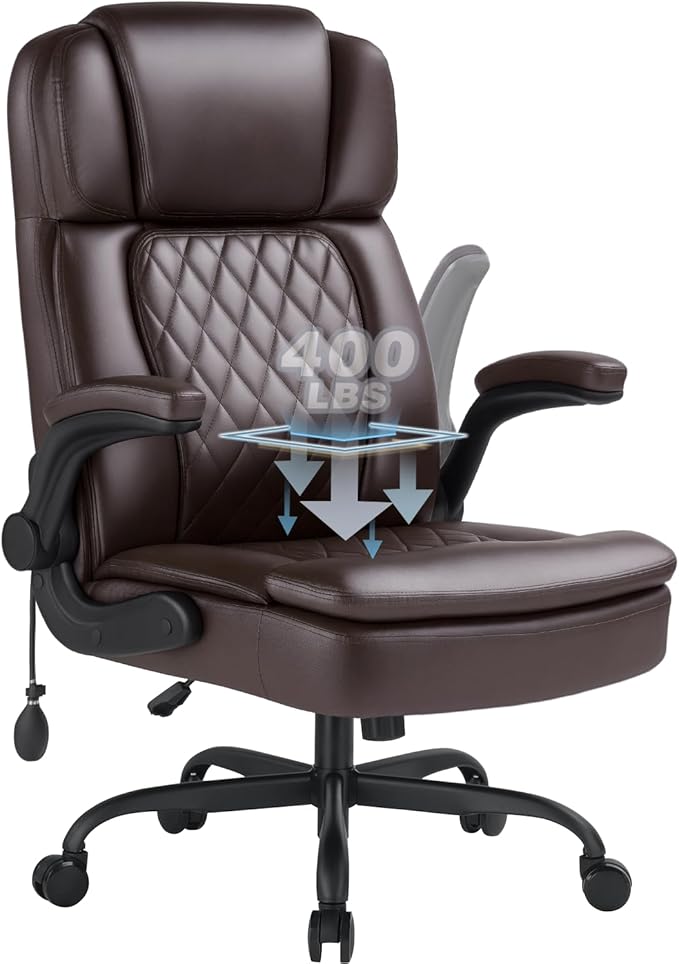 400lbs Executive Office Chair with Flip up Arm,Ergonomic Big and Tall Computer Desk Chairs,Breathable PU Leather Chair with Adjustable Lumbar Support,High Back Ofiice Chair with Pocket Spring Cushion