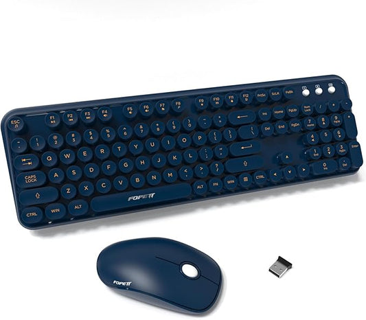 Wireless Keyboard and Mouse Combo with Switch Button- 2.4GHz Cordless Typewriter Keyboard | Auto-Sleep | USB Receiver for Windows PC/Laptop - Dark Blue