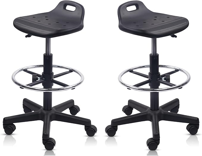 Adjustable Height Drafting Rolling Stool with Foot Rest Breathable Seat Cushion Swivel Chair, Multi-Purpose Work Stools for Nail Salon Office Bar Lab Counter Barber Kitchen Shop Black, 2PK