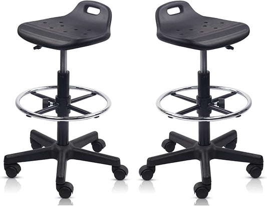 Adjustable Height Drafting Rolling Stool with Foot Rest Breathable Seat Cushion Swivel Chair, Multi-Purpose Work Stools for Nail Salon Office Bar Lab Counter Barber Kitchen Shop Black, 2PK