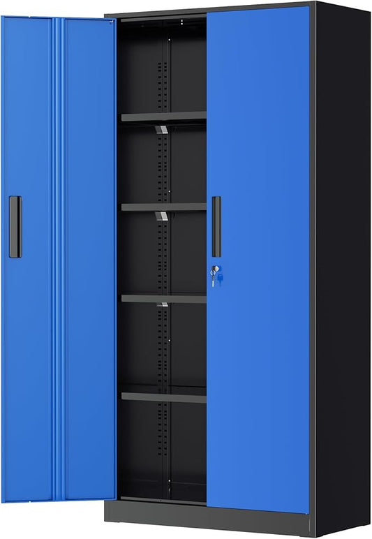 Greenvelly Metal Garage Storage Cabinet with 2 Doors and 4 Adjustable Shelves, 72" H Steel Lockable Storage Cabinet,Tall Metal Cabinet Locking File Cabinet for Office,Home, Garage, Gym, School
