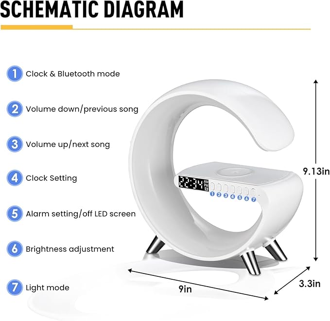 Smart LED Night Light, Wireless Charger, Phone Wireless Charging Dock, Table Bedside Lamp, Sunrise Alarm Clock, Bluetooth Speaker & App Control, Ideal for Bedroom, Home Decor, Birthday, Christmas Gift