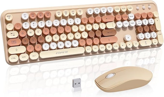 Wireless Keyboard and Mouse Combo with Switch Button- 2.4GHz Cordless Typewriter Keyboard | Auto-Sleep | USB Receiver for Windows PC/Laptop - Milk Tea Colorful