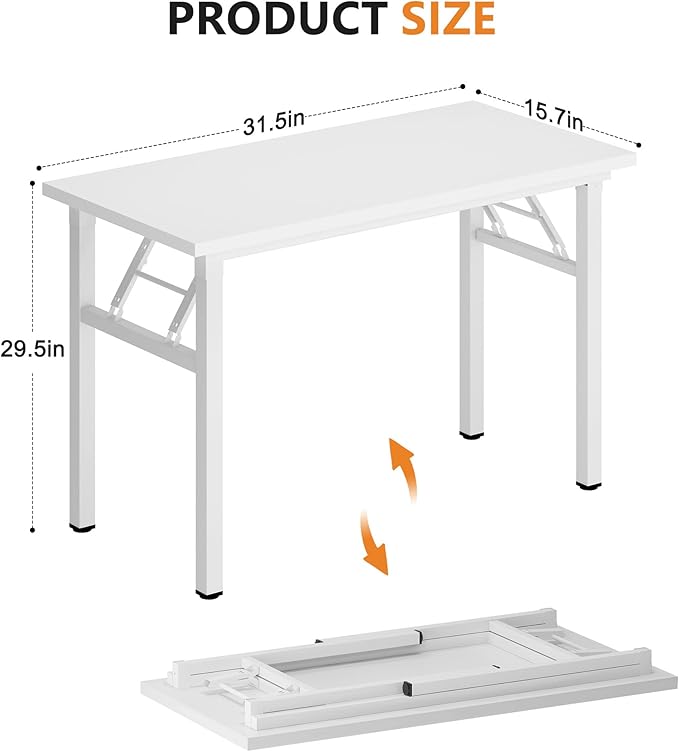 Folding Desk, 31.5 inch No Assembly Folding Desks for Small Spaces, Sturdy Foldable Computer Desk, Multi-Purpose Home Office Desks, Study Writing Desk Office Table Workstation for Home Office Outdoor
