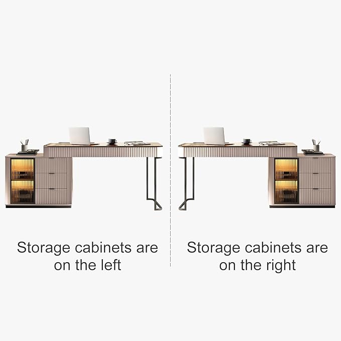 Lartis Office Desk, Very Easy to Assemble, Computer Desk, Home Telescopic Writing Desk, Modern Computer Desk with Retractable Cabinet Built-in LED Lights (Pale Pink, 53 in)