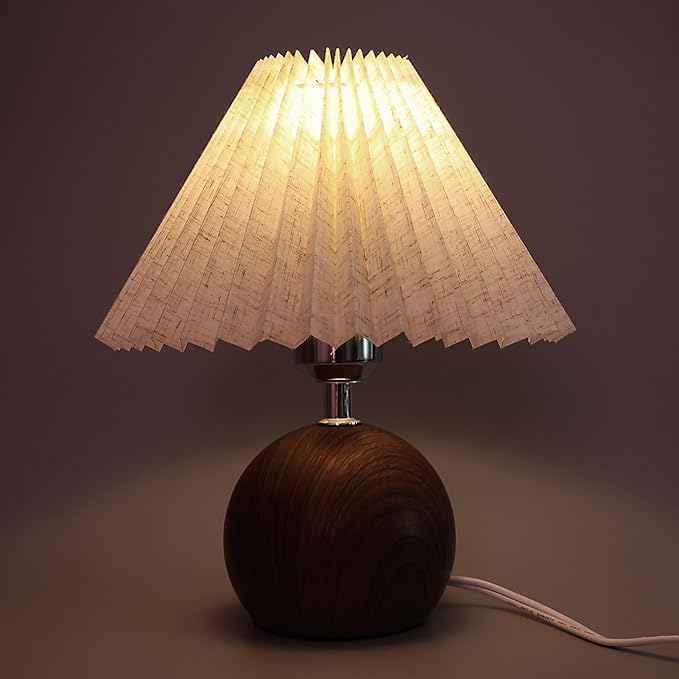 Small Pleated Table Lamp, Bedside Nightstand Lamp with Off White Lampshade, Morden Mini Lamp for Bedroom Home Office Decor, E27 Bulb Included