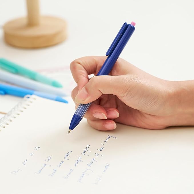 12pcs 1.0mm Blue Ink Pens, Smooth Writing Ballpoint & Semi Gel Pens, Soft Silicone Grip Gel Ink Pens, Office School Supplies, Desk Accessories, Personalized Gifts for Men, Dozen Box