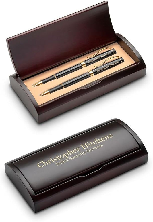 Executive Gift Shoppe | Personalized Ballpoint Pen & Pencil Set in Rosewood Box with Custom Engraving