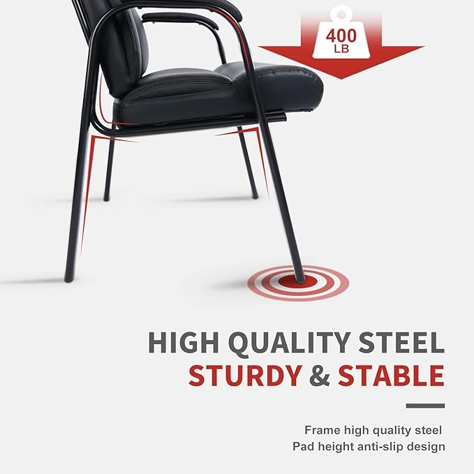 CLATINA Big Tall 500 LBS Wide Guest Chair Heavy Duty, Leather Side Reception Chairs with Padded Armrest No Wheels, Executive Office Desk Chair for Meeting Conference Waiting Room Home, Black 4 Pack