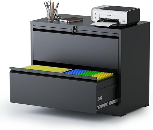 AQY 2 Drawer File Cabinet with Lock,Metal Lateral File Cabinets for Home Office,Steel Wide Filing Organization Storage Cabinets for Hanging Files Letter/Legal/F4/A4 Size Assembly Required(Black)