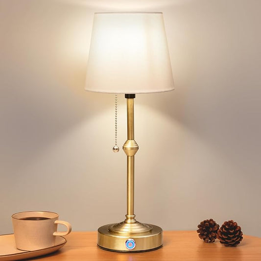 Rechargeable Cordless Table Lamp: Battery Powered Lamp,3 Level Brightness - Bedside Night Lamp, Ambient Light for Restaurant, Home, Bedroom, Dining Room, Camping, Cafe(Gold)