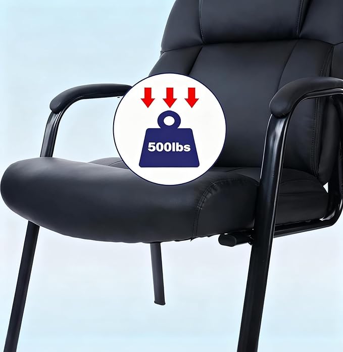 CLATINA Big Tall 500 LBS Wide Guest Chair Heavy Duty, Leather Side Reception Chairs with Sled Base and Armrest, Executive Office Desk Chair No Wheels for Meeting Conference Waiting Room Home, 4 Pack