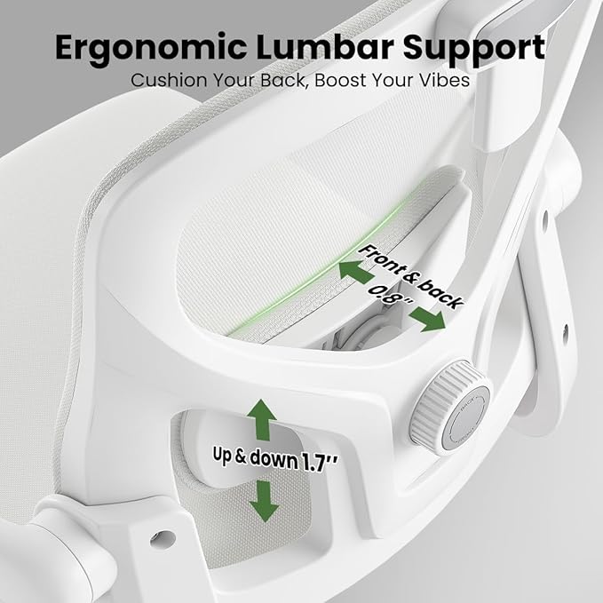Soohow Ergonomic Office Chair, Office Mesh Desk Chair with Adjustable Lumbar Support Armrests, Comfy Computer Desk Chair with Headrest, for Home and Office, White & White