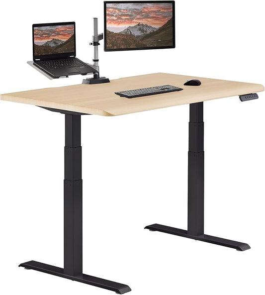 Vari ComfortEdge 48x30 Inch Adjustable Electric Standing Desk – Sit Stand VariDesk with Memory Presets, Sloped Edge, 220 LB Capacity + Tool-Free Assembly (Light Wood)